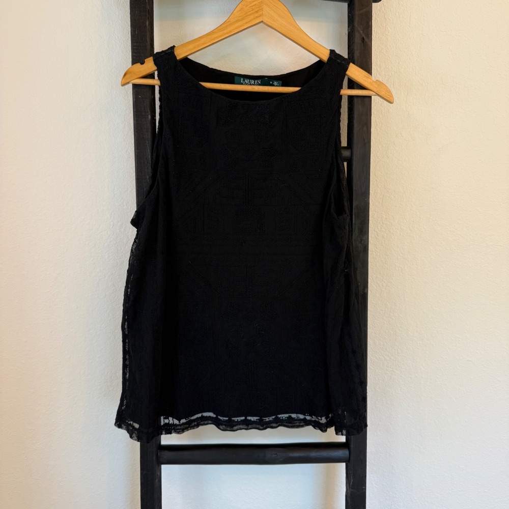 Lauren‎ Ralph Lauren Black Textured Lace Sleeveless Tank Top Womens Medium